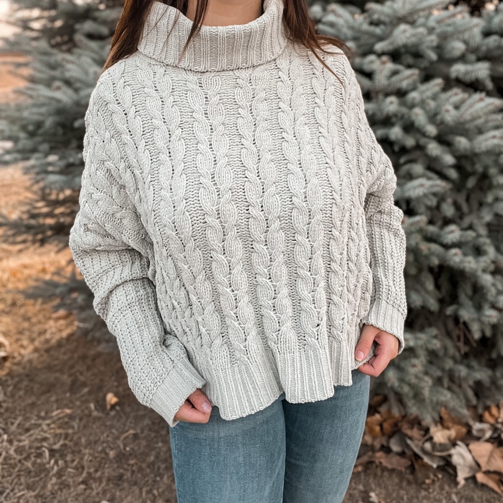 POL Light Green Chenille Turtleneck Sweater